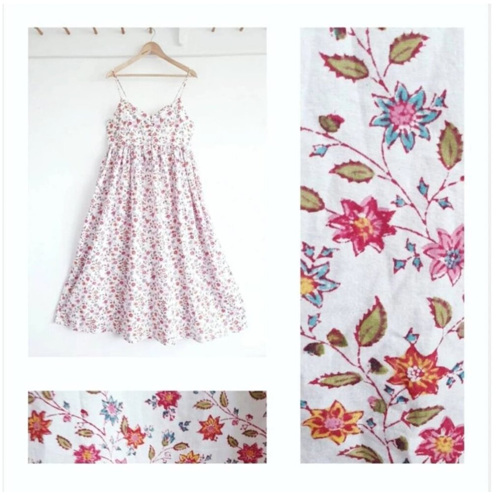 Vintage Super Pretty Anokhi Strappy Indian Cotton Block print Dress ~ US 8 10 12